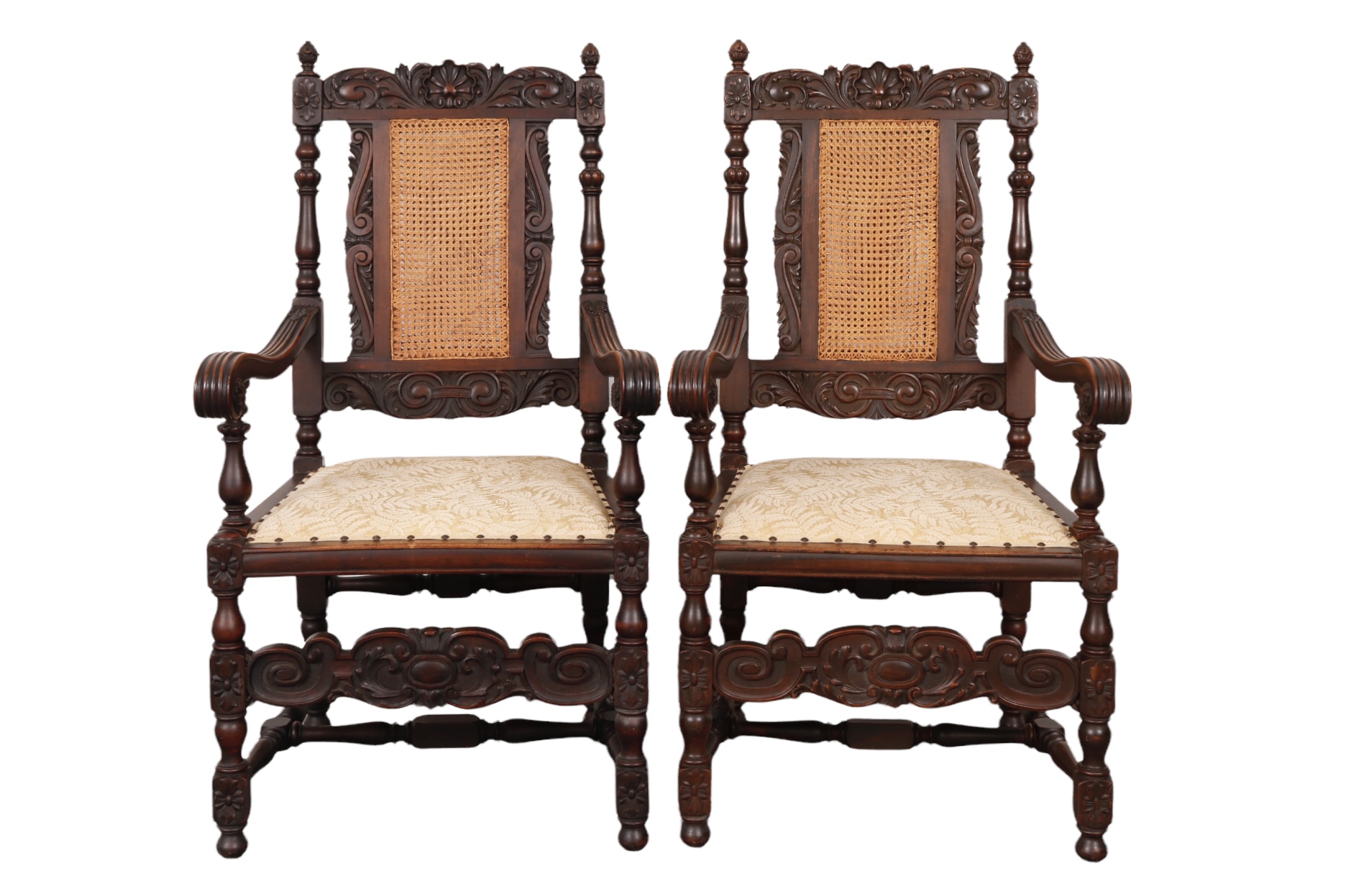Jacobean Cane Back Armchairs - a Pair 1 Jacobean Cane Back Armchairs - a Pair