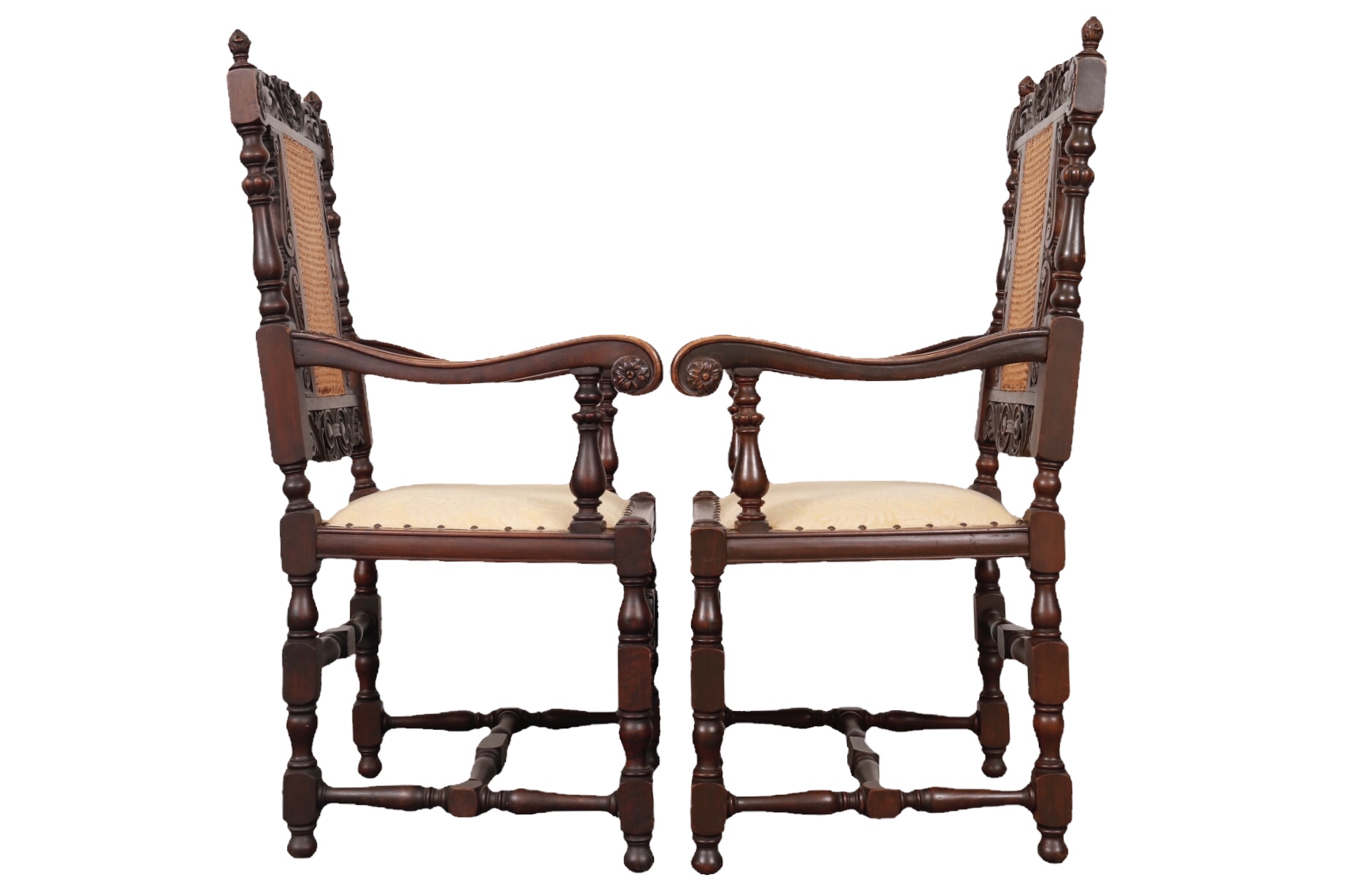 Jacobean Cane Back Armchairs - a Pair 2 Jacobean Cane Back Armchairs - a Pair