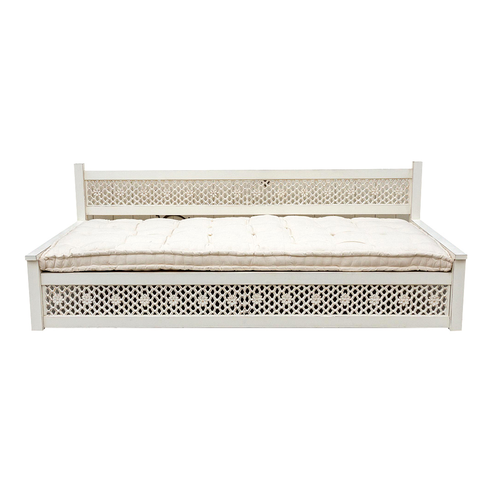 Long Antique White Floral Jali Daybed