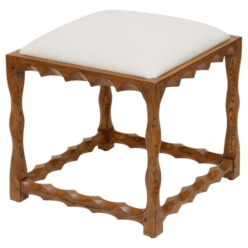 Scallop Linen Stool, Walnut/White 1 Scallop Linen Stool, Walnut/White