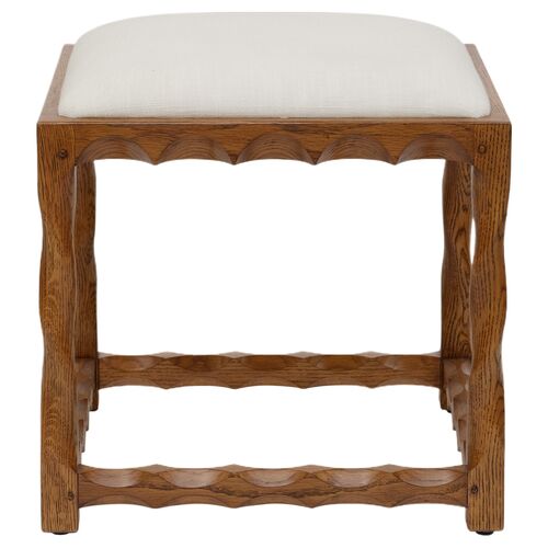 Scallop Linen Stool, Walnut/White 2 Scallop Linen Stool, Walnut/White