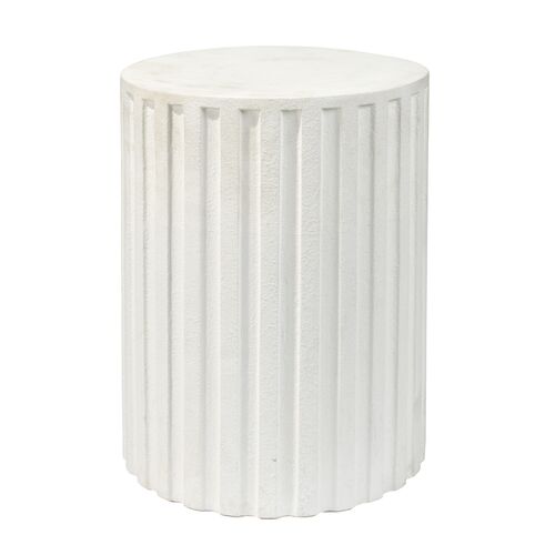 Fluted Column Cement Side Table, White 1 Fluted Column Cement Side Table, White