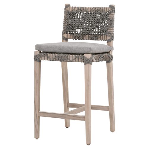 Audrey Outdoor Counter Stool, Gray Teak/Dove Rope
