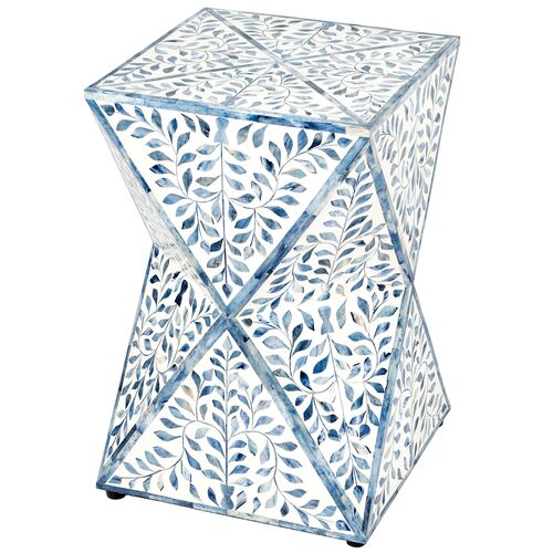 Scarla Bontanical Bone Inlay Side Table, Blue/White 1 Scarla Bontanical Bone Inlay Side Table, Blue/White