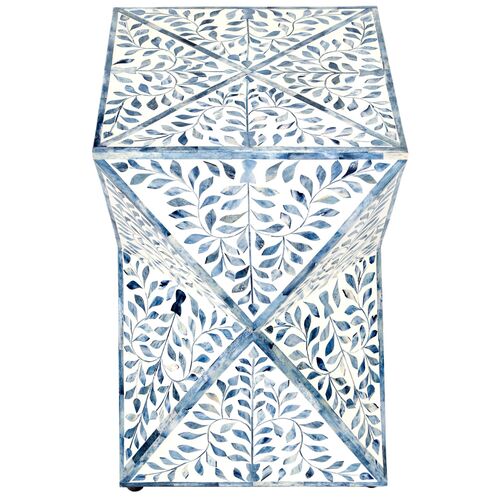 Scarla Bontanical Bone Inlay Side Table, Blue/White 2 Scarla Bontanical Bone Inlay Side Table, Blue/White