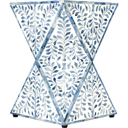 Scarla Bontanical Bone Inlay Side Table, Blue/White 4 Scarla Bontanical Bone Inlay Side Table, Blue/White