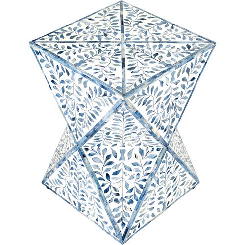 Scarla Bontanical Bone Inlay Side Table, Blue/White 5 Scarla Bontanical Bone Inlay Side Table, Blue/White