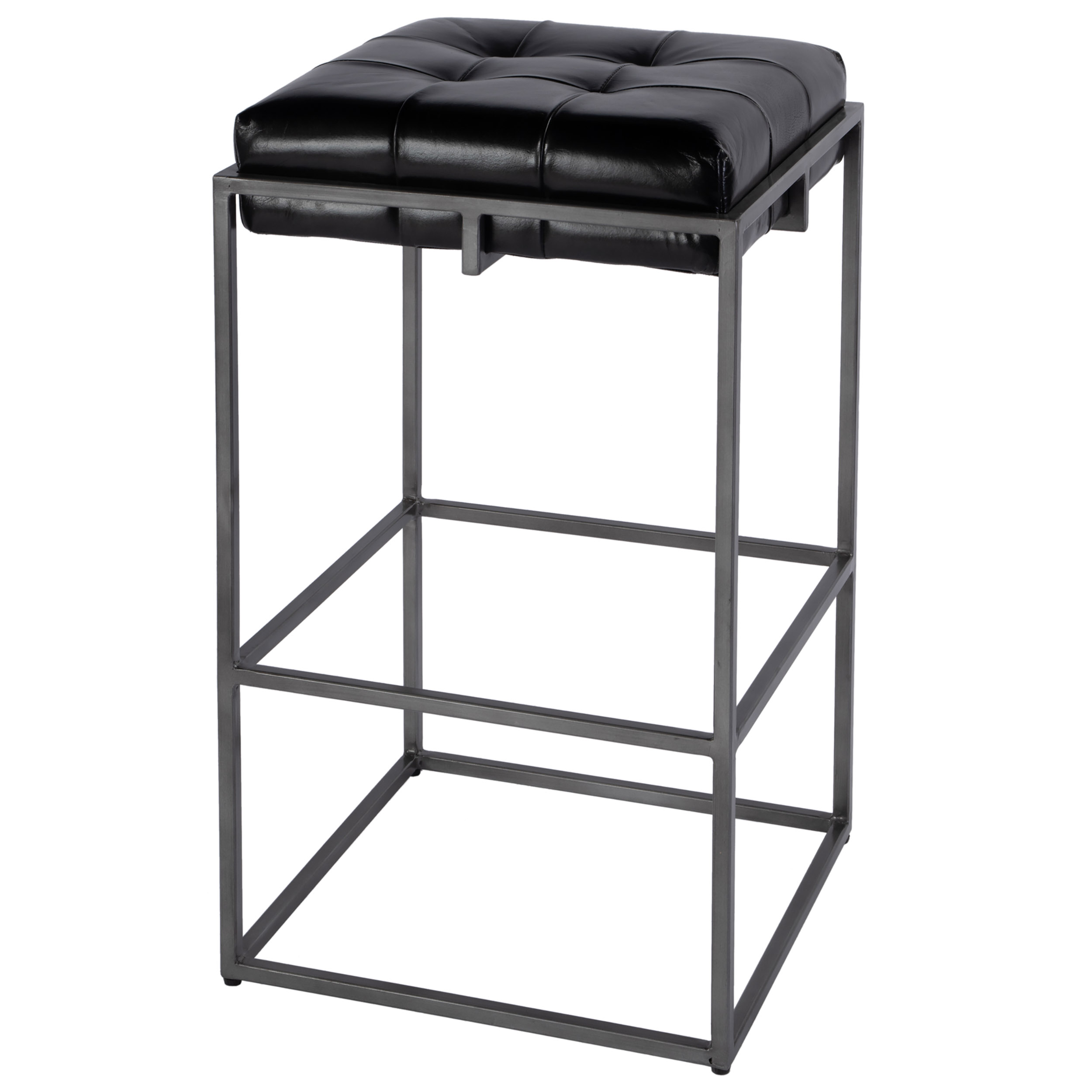 Elowen Tufted Leather Bar Stool, Black 1 Elowen Tufted Leather Bar Stool, Black