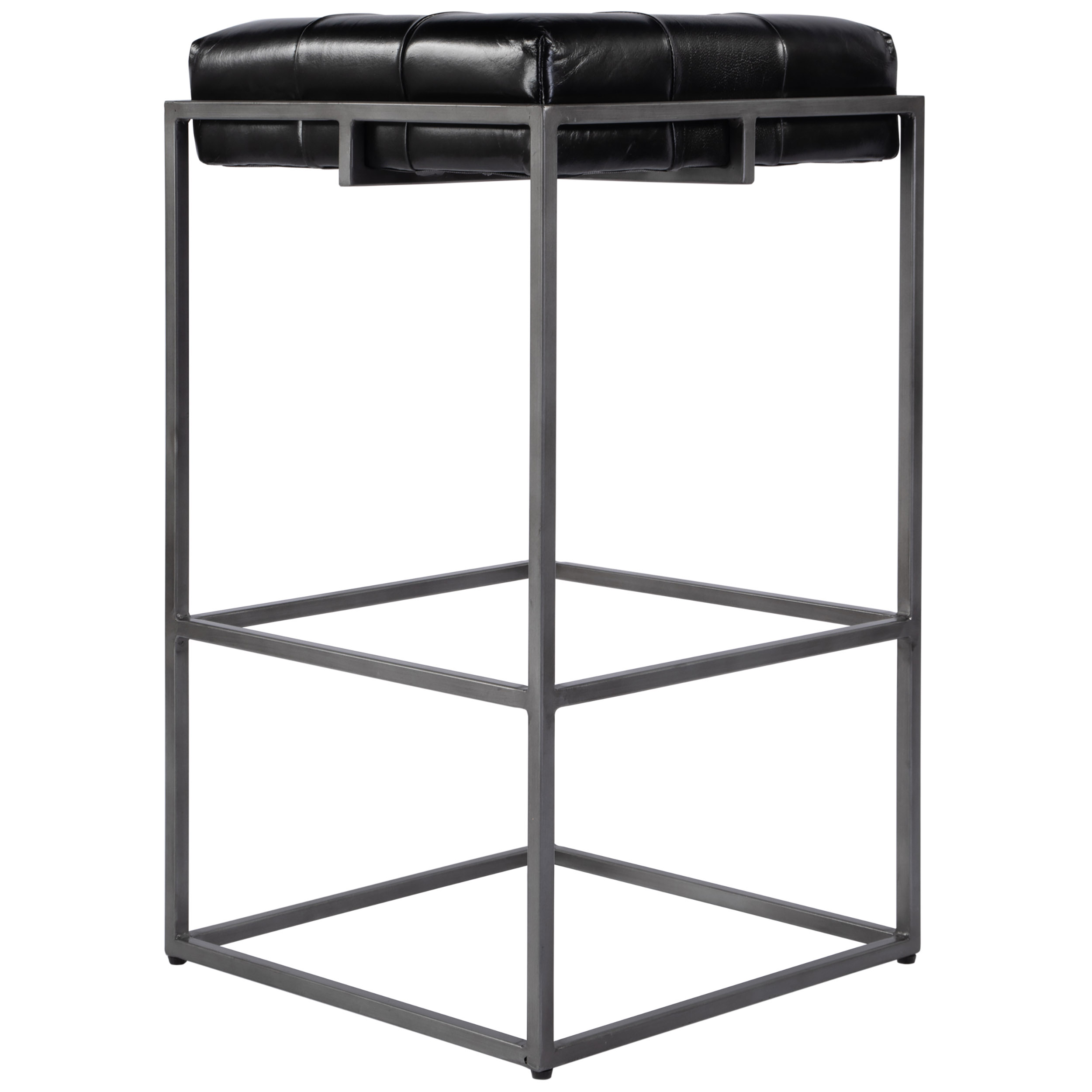 Elowen Tufted Leather Bar Stool, Black 3 Elowen Tufted Leather Bar Stool, Black