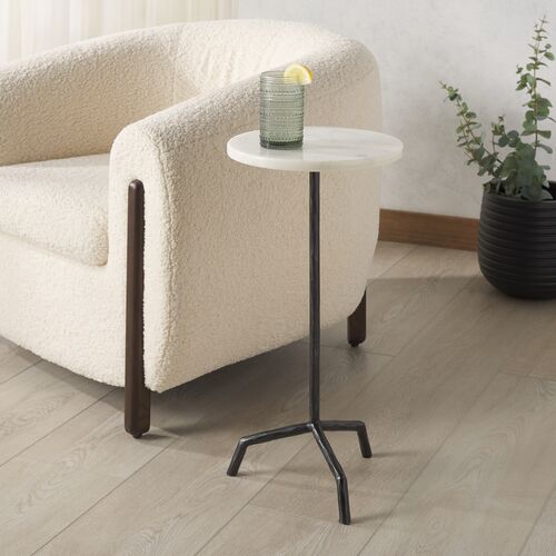 Yancey Marble Top Drink Table, Black/White 2 Yancey Marble Top Drink Table, Black/White