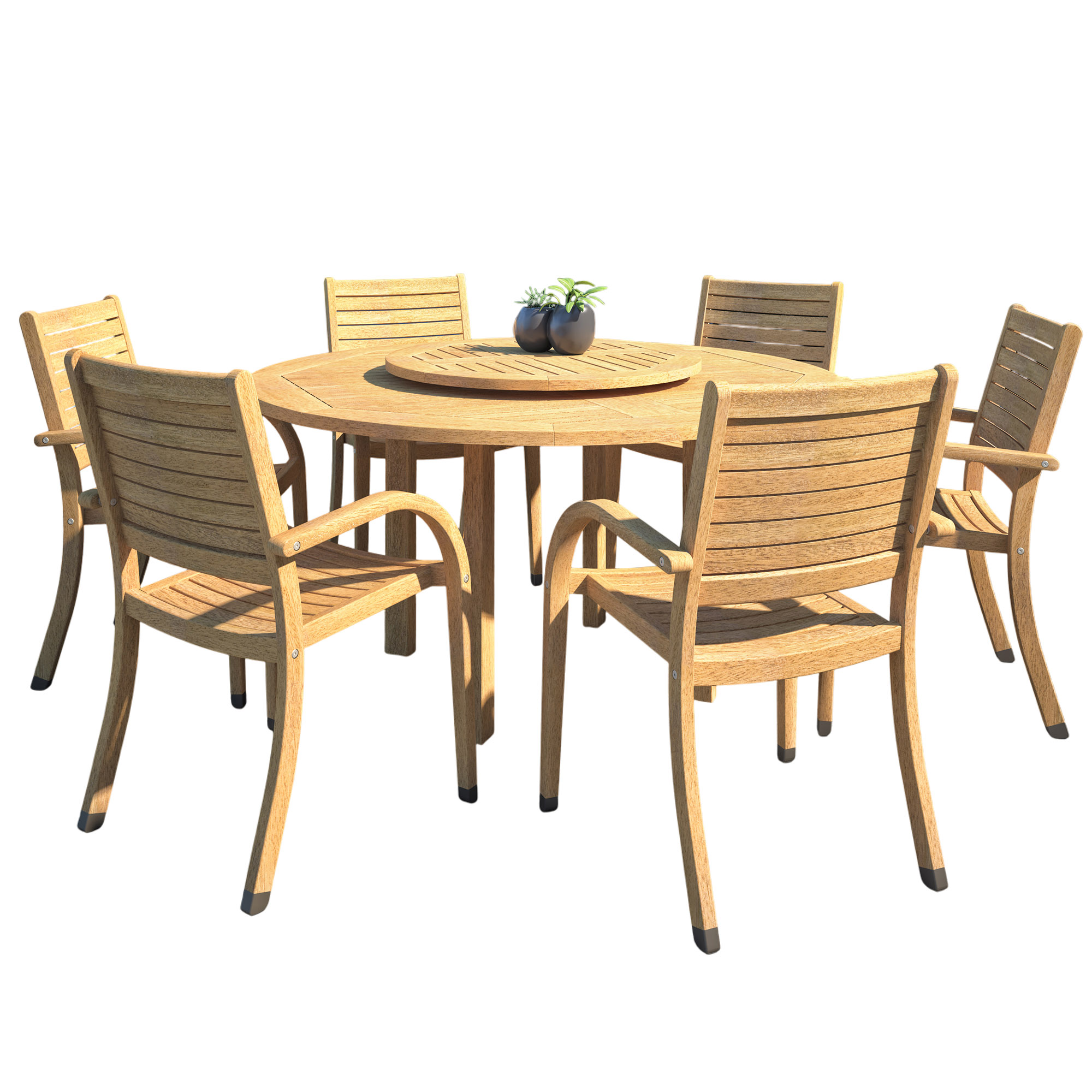 Branwyn 7-Pc Round Outdoor Eucalyptus Dining Set, Natural