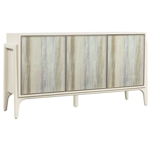 Hera 3-Door Painted Glass Credenza, Almond White/Beige 1 Hera 3-Door Painted Glass Credenza, Almond White/Beige