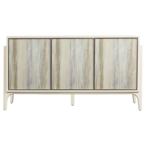Hera 3-Door Painted Glass Credenza, Almond White/Beige 3 Hera 3-Door Painted Glass Credenza, Almond White/Beige