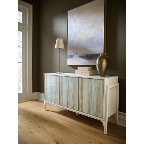 Hera 3-Door Painted Glass Credenza, Almond White/Beige 6 Hera 3-Door Painted Glass Credenza, Almond White/Beige