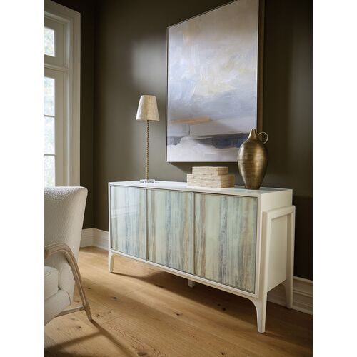 Hera 3-Door Painted Glass Credenza, Almond White/Beige 7 Hera 3-Door Painted Glass Credenza, Almond White/Beige