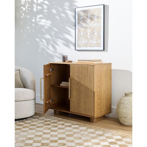 Lilura Fluted 2-Door Wooden Cabinet, Brown 2 Lilura Fluted 2-Door Wooden Cabinet, Brown