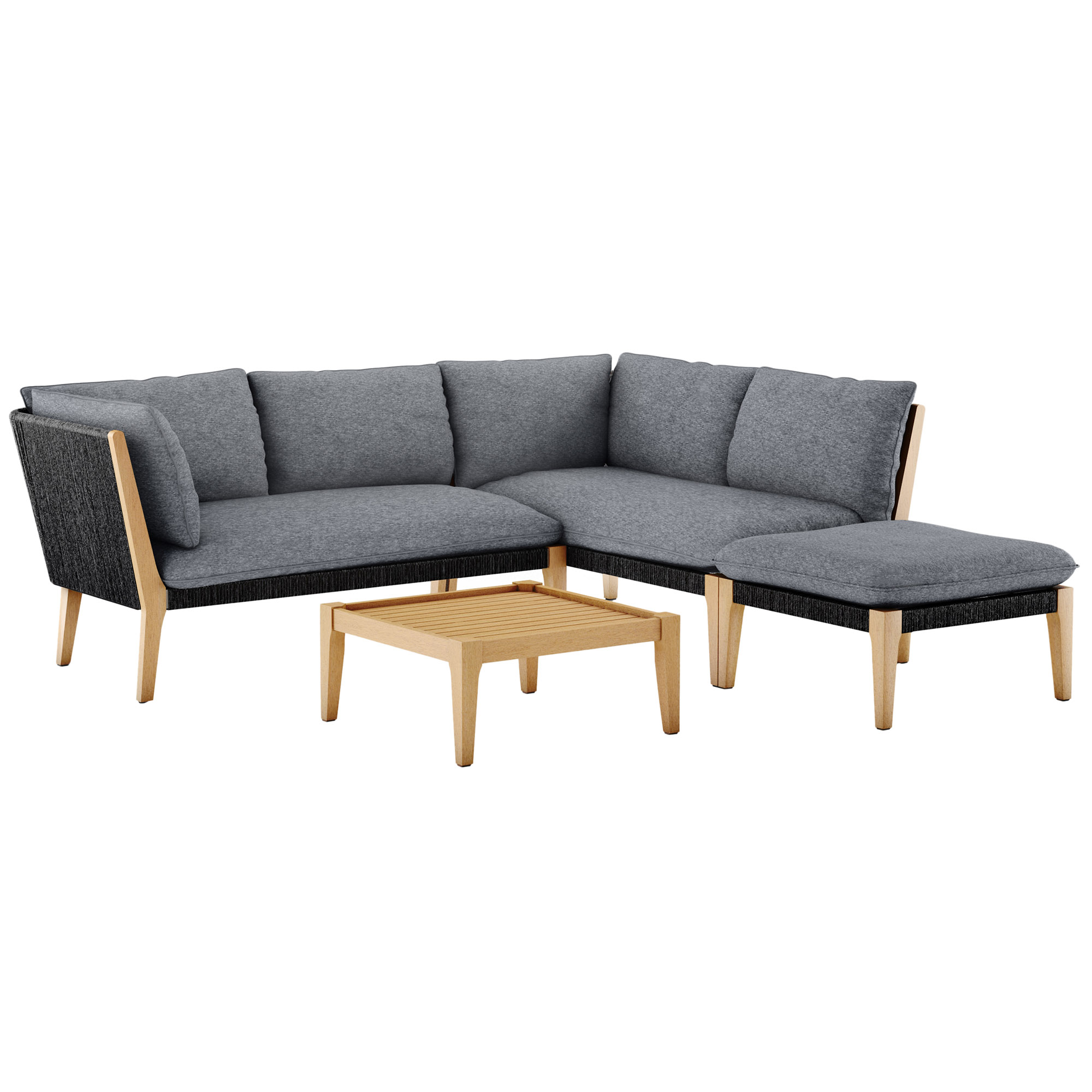 Islay 5-Pc Outdoor Eucalyptus Lounge Set, Gray/Natural 1 Islay 5-Pc Outdoor Eucalyptus Lounge Set, Gray/Natural