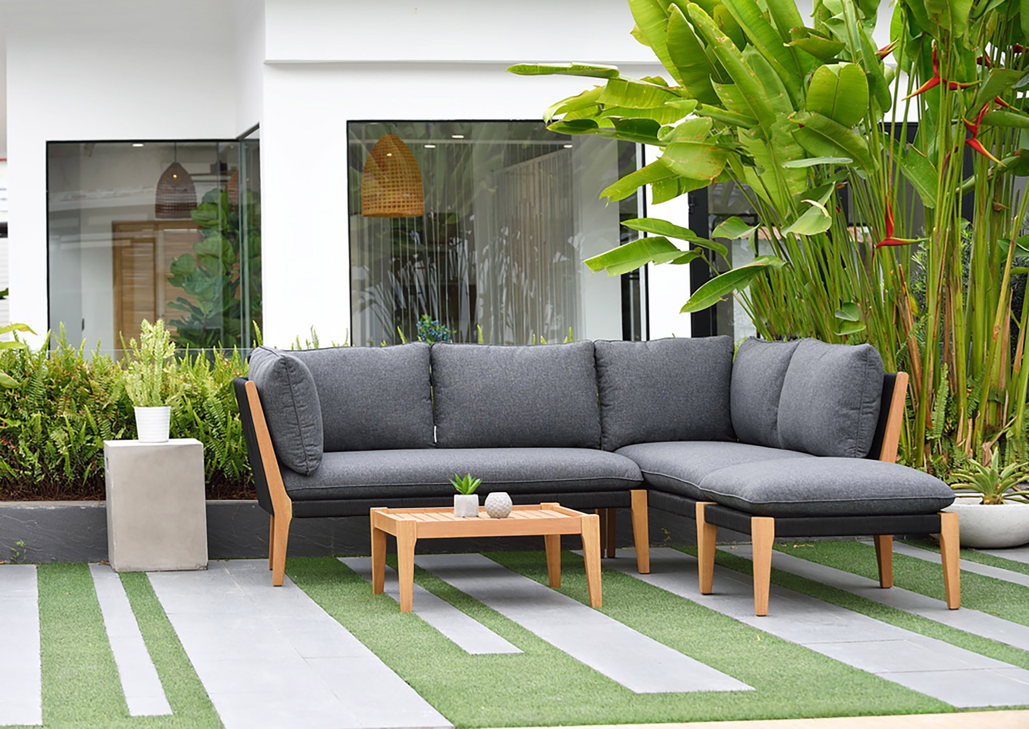 Islay 5-Pc Outdoor Eucalyptus Lounge Set, Gray/Natural 2 Islay 5-Pc Outdoor Eucalyptus Lounge Set, Gray/Natural