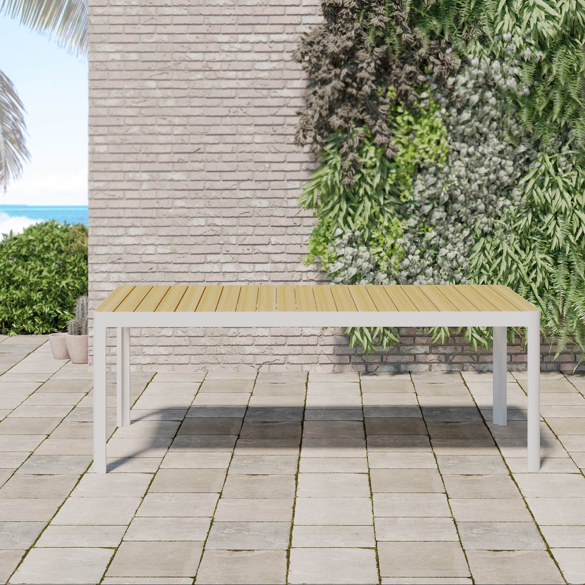 Dalston Rectangular Outdoor Teak Dining Table, Natural/White 2 Dalston Rectangular Outdoor Teak Dining Table, Natural/White