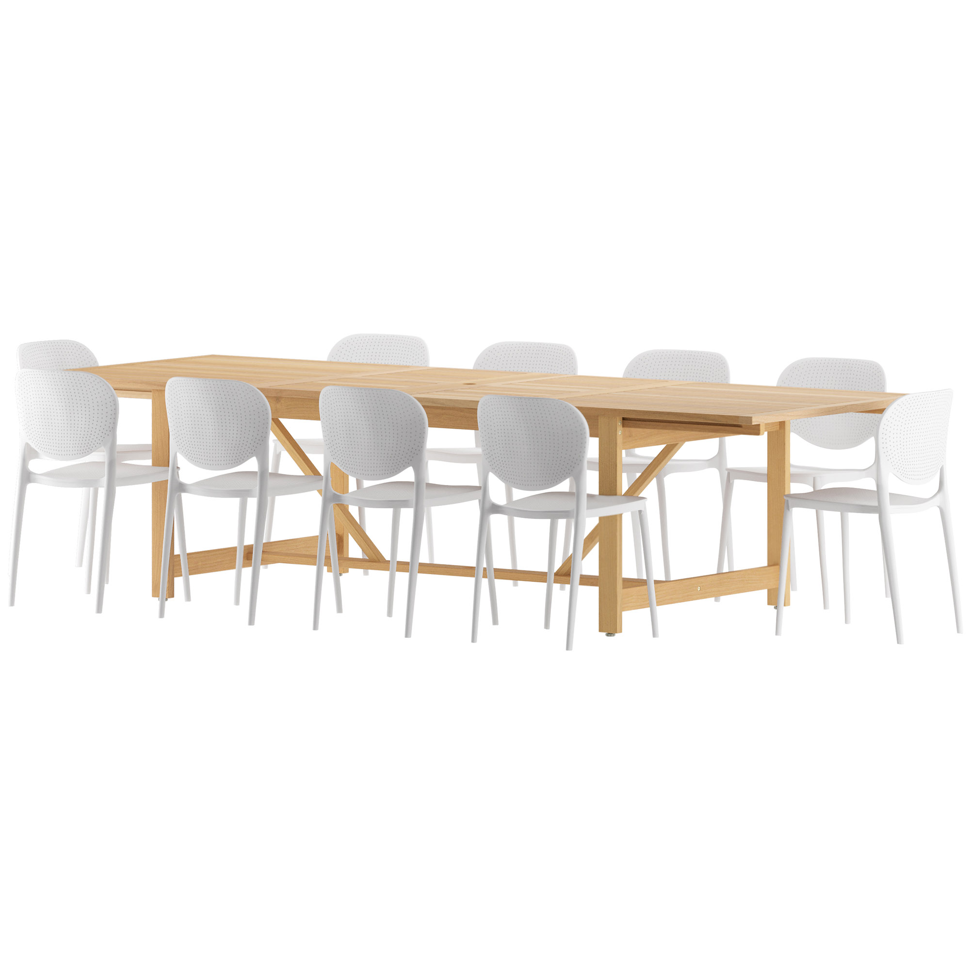 Astor 11-Pc Rectangular Extension Outdoor Eucalyptus Dining Set