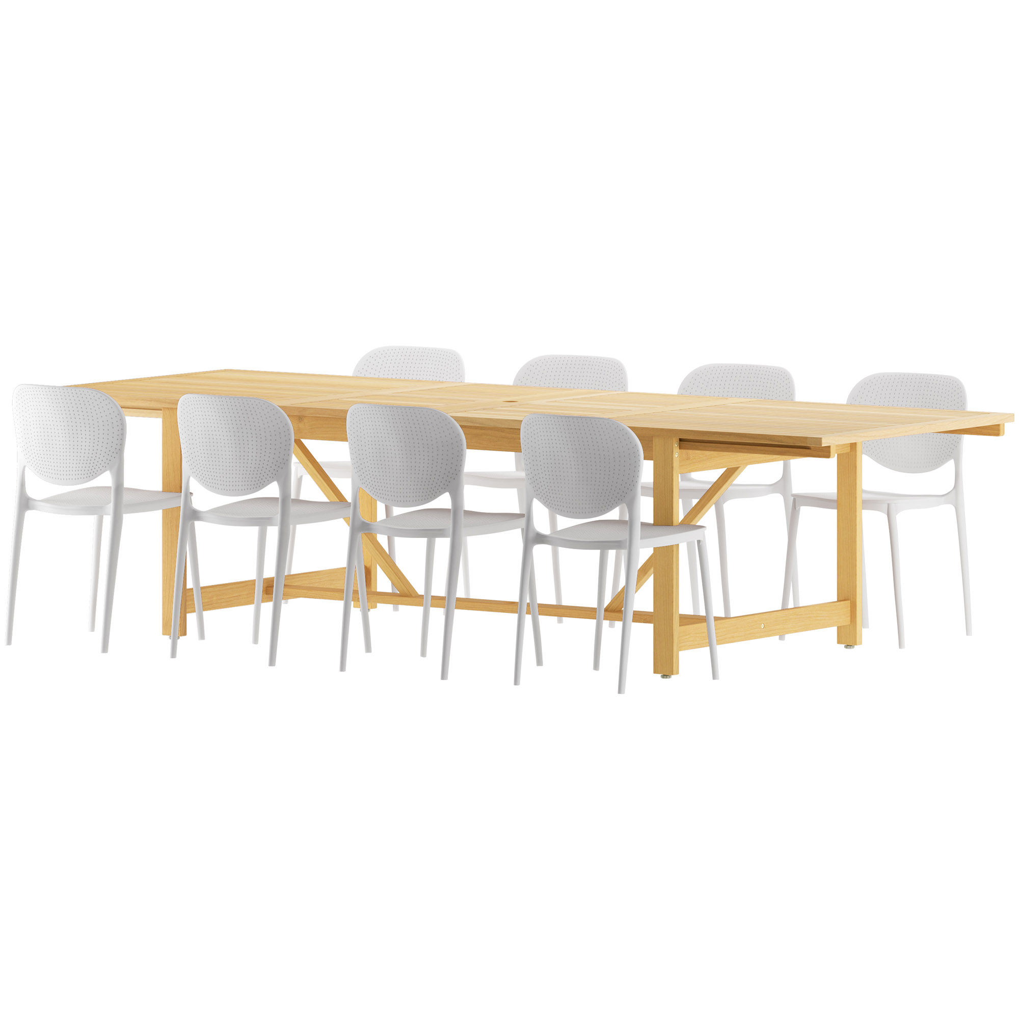 Astor 9-Pc Rectangular Extension Outdoor Eucalyptus Dining Set