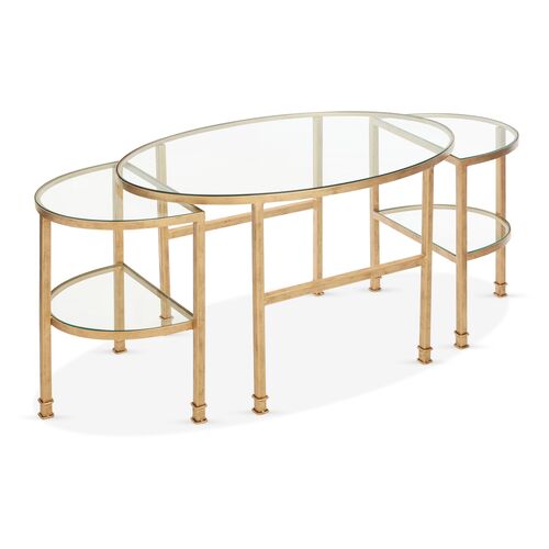 Asst. of 3 Paquet Nesting Coffee Tables, Antiqued Gold