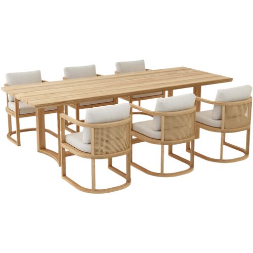 7-Piece Borella Outdoor Teak Dining Table Set, Linen Natural Sunbrella