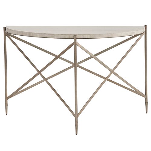Veridian Demilune Marble Top Console Table, White/Gray 1 Veridian Demilune Marble Top Console Table, White/Gray