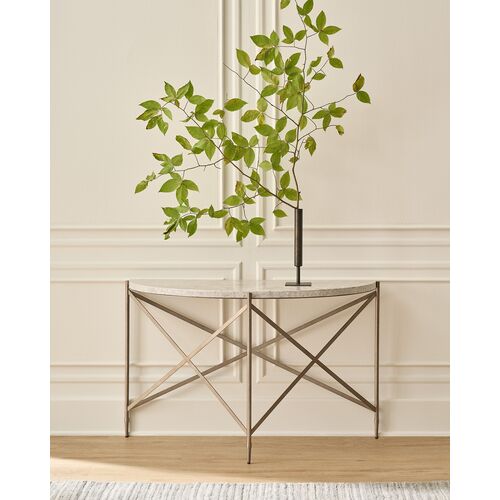 Veridian Demilune Marble Top Console Table, White/Gray 2 Veridian Demilune Marble Top Console Table, White/Gray