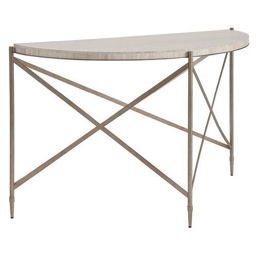 Veridian Demilune Marble Top Console Table, White/Gray 3 Veridian Demilune Marble Top Console Table, White/Gray
