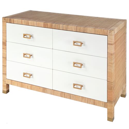 Solomon Rattan 6-Drawer Double Dresser, Natural/White