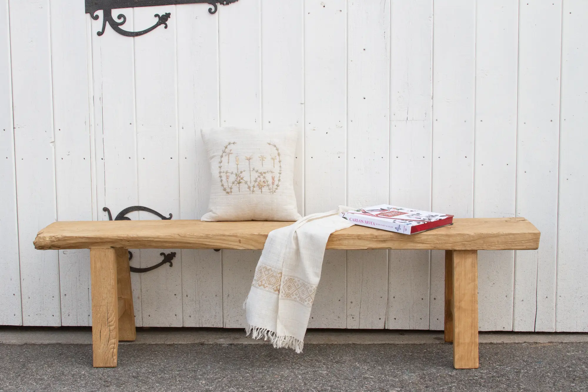 Rustic Bleached Wood Farmhouse Bench 2 Rustic Bleached Wood Farmhouse Bench