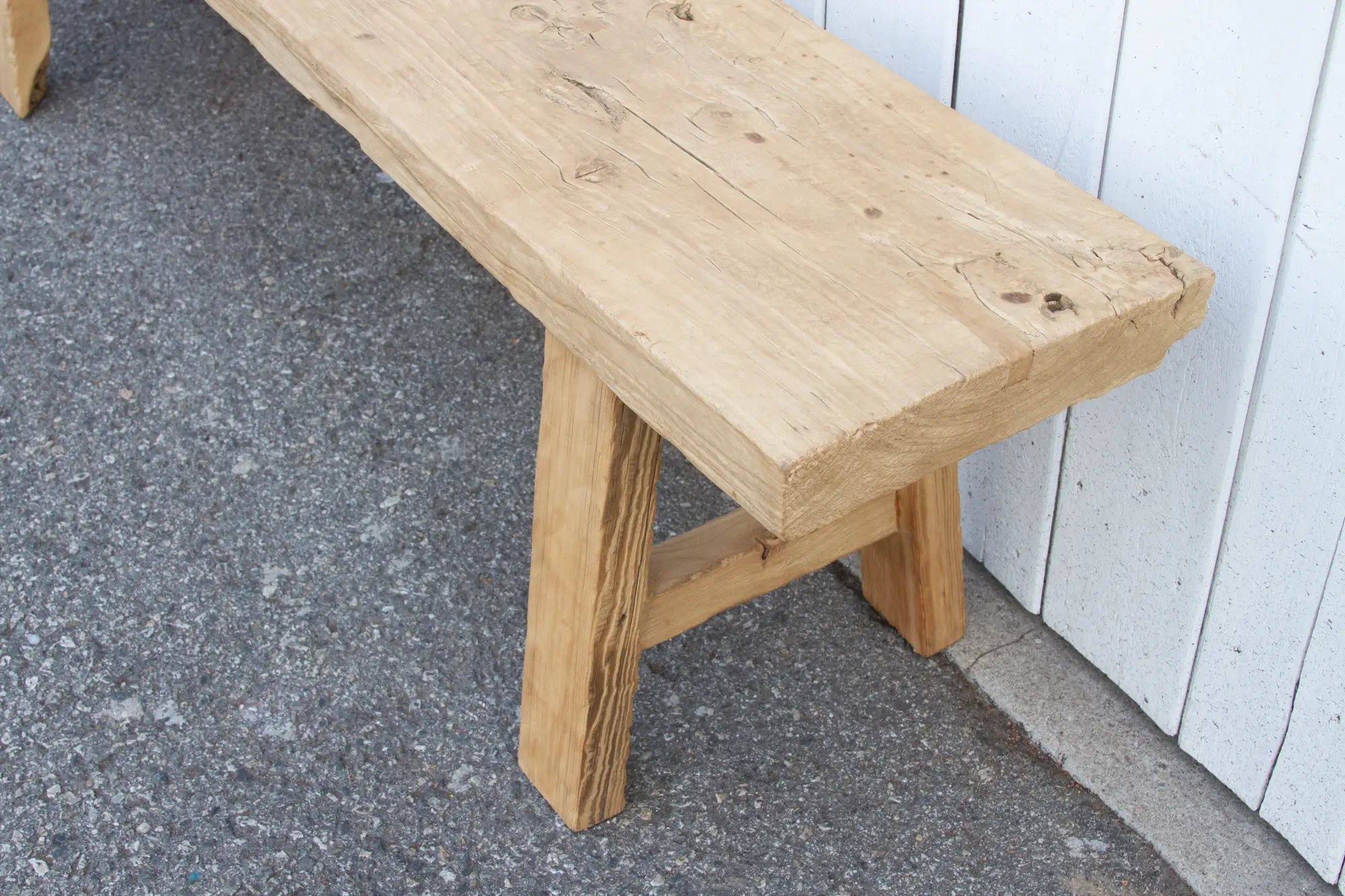 Rustic Bleached Wood Farmhouse Bench 4 Rustic Bleached Wood Farmhouse Bench