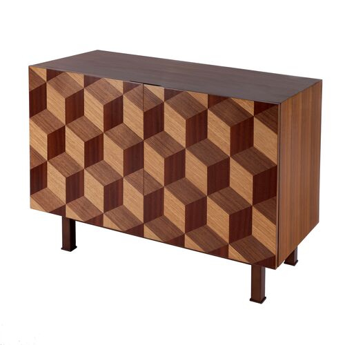Caleb 2-Door Geometric Storage Cabinet, Brown