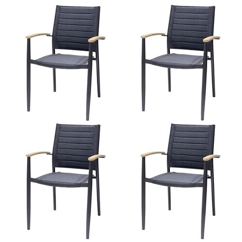 S/4 Dalston Outdoor Teak Stacking Arm Chairs, Black/Natural