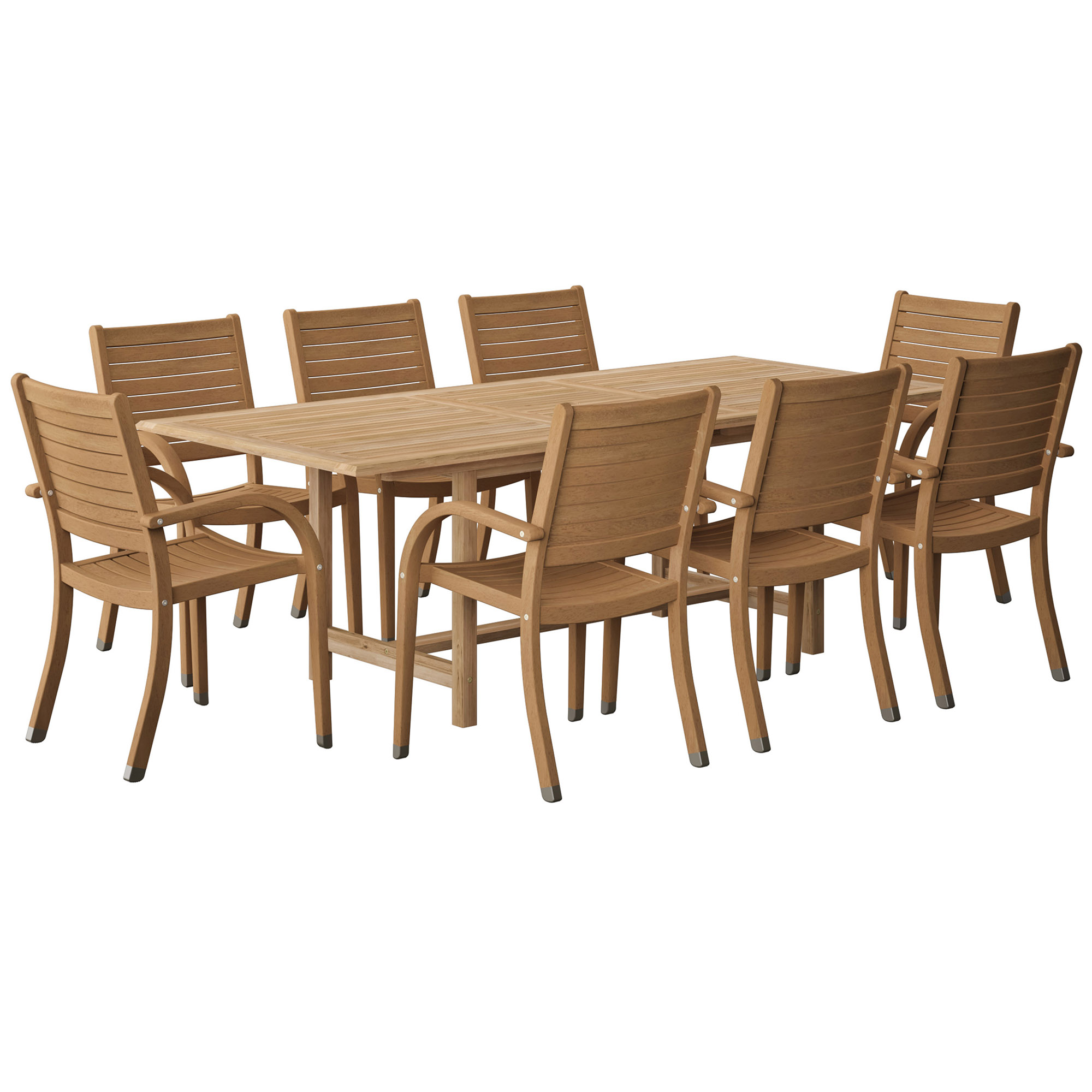 Branwyn 9-Pc Rectangular Extension Outdoor Teak Dining Set, Natural