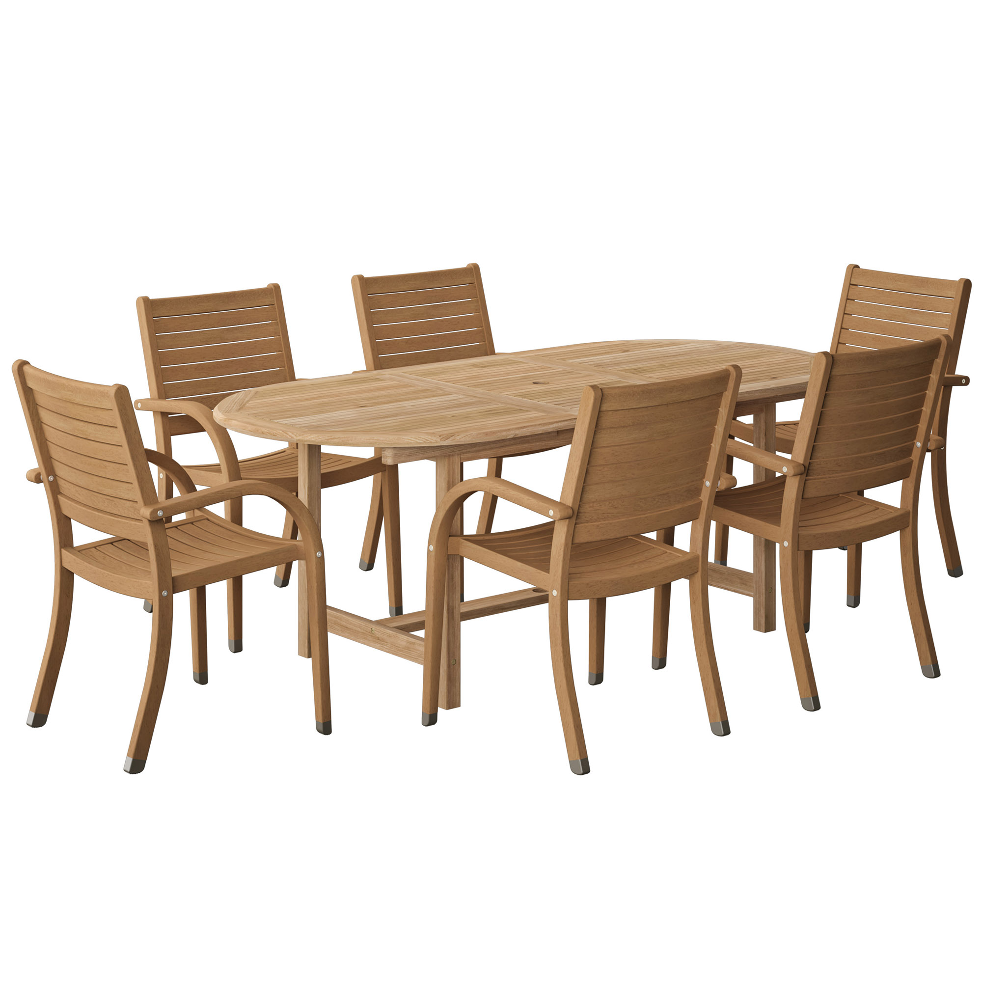 Branwyn 7-Pc Oval Extension Outdoor Teak Dining Set, Natural