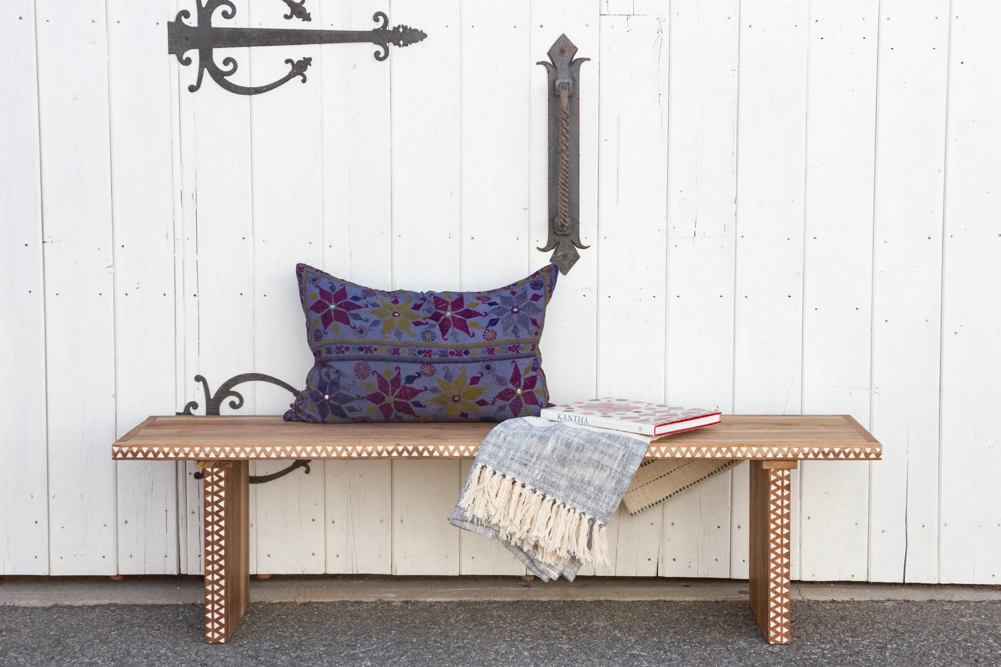 Reconstructed Old Wood Inlaid Bench 2 Reconstructed Old Wood Inlaid Bench