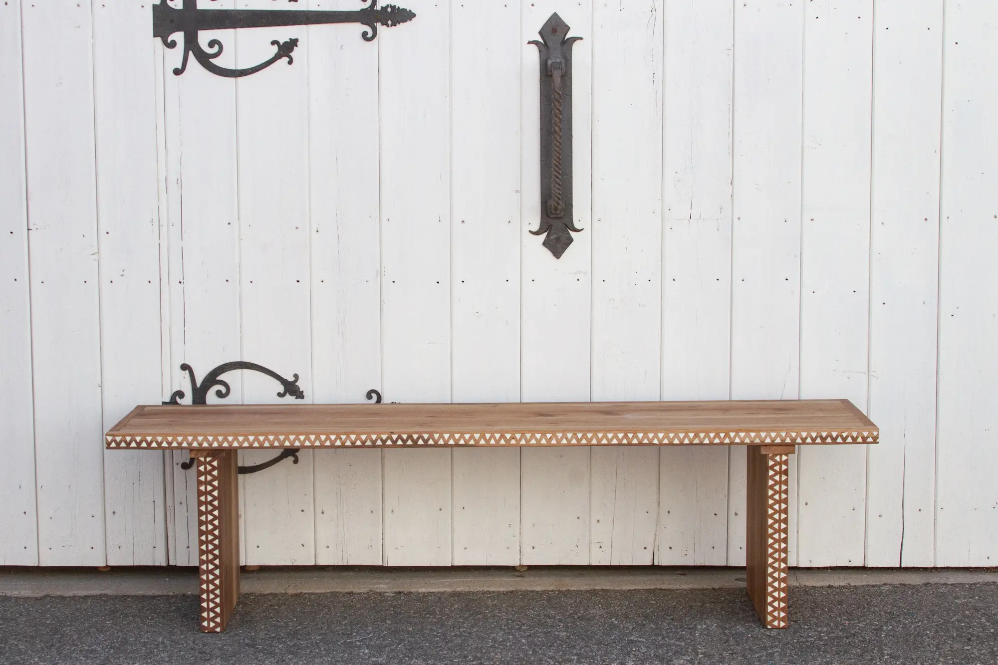 Reconstructed Old Wood Inlaid Bench 3 Reconstructed Old Wood Inlaid Bench
