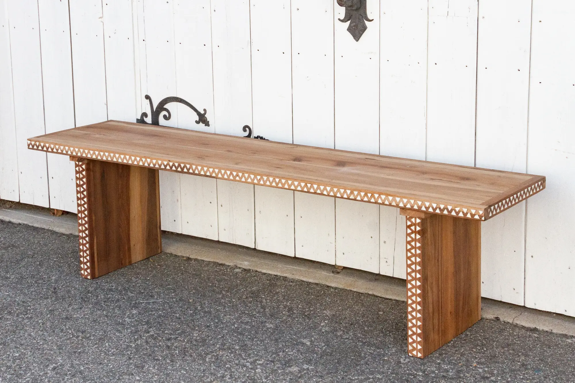 Reconstructed Old Wood Inlaid Bench 4 Reconstructed Old Wood Inlaid Bench