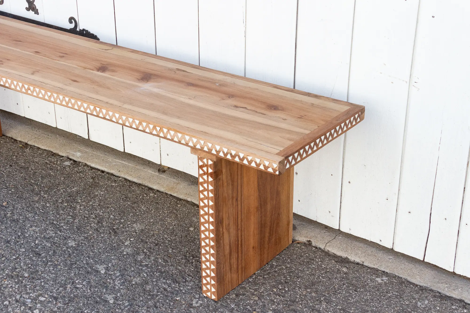 Reconstructed Old Wood Inlaid Bench 5 Reconstructed Old Wood Inlaid Bench