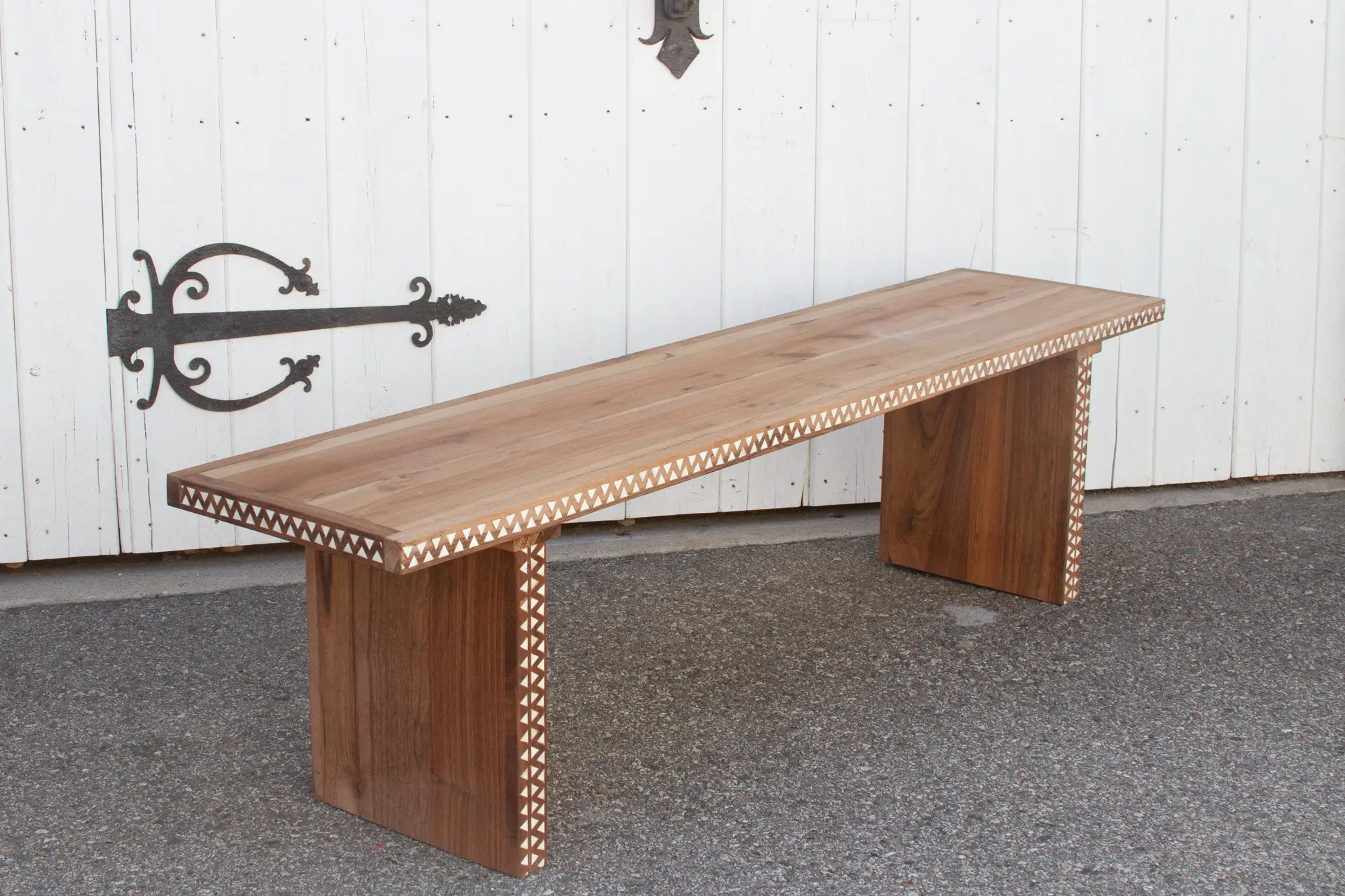 Reconstructed Old Wood Inlaid Bench 8 Reconstructed Old Wood Inlaid Bench