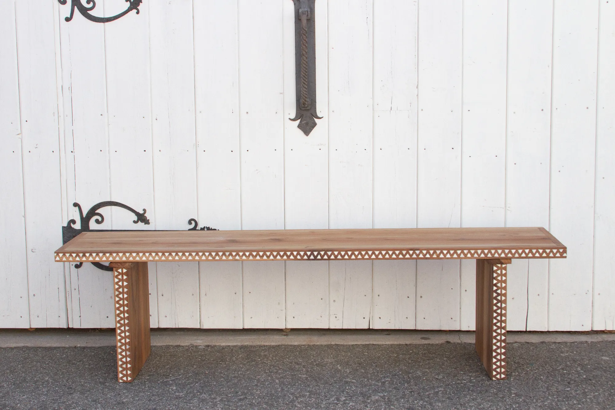 Reconstructed Old Wood Inlaid Bench 9 Reconstructed Old Wood Inlaid Bench