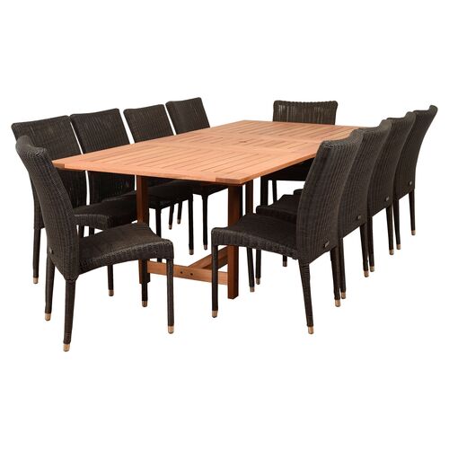 Catania 11-Pc Dining Set, Natural/Distressed Gray