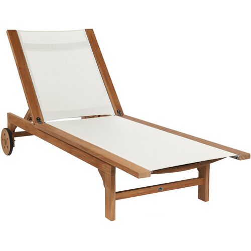 Myrna Teak Outdoor Chaise, White Textilene 1 Myrna Teak Outdoor Chaise, White Textilene