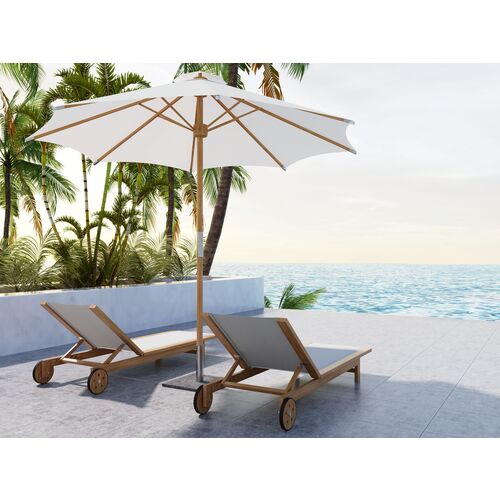 Myrna Teak Outdoor Chaise, White Textilene 3 Myrna Teak Outdoor Chaise, White Textilene