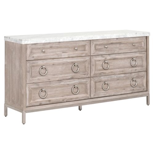Tessa Marble Top Double Dresser, Natural