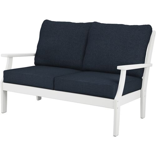 Newport Outdoor Settee, White/Navy 1 Newport Outdoor Settee, White/Navy