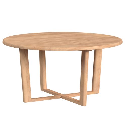Azelea Outdoor 56" Round Dining Table, Natural Teak