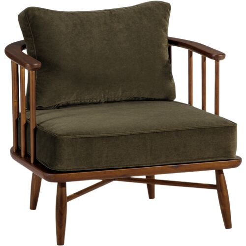 Zyra Performance Velvet Spindle Armchair, Walnut/Balsam